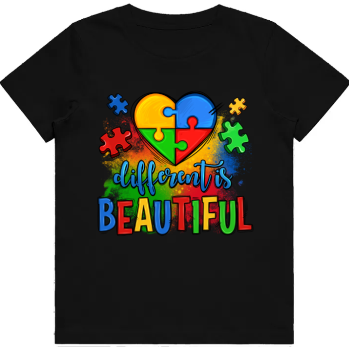 Adult unisex Tshirt - #13 Autism Heart - Different is Beautiful