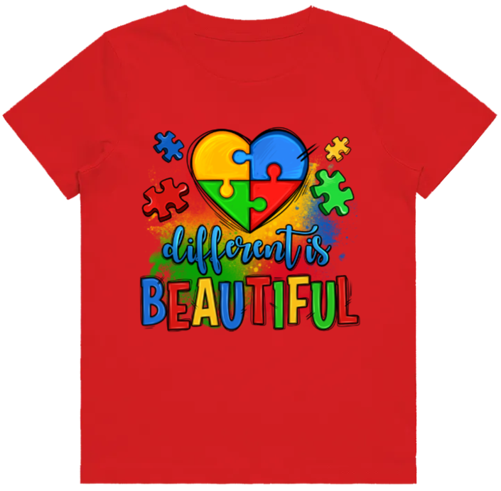 Adult unisex Tshirt - #13 Autism Heart - Different is Beautiful
