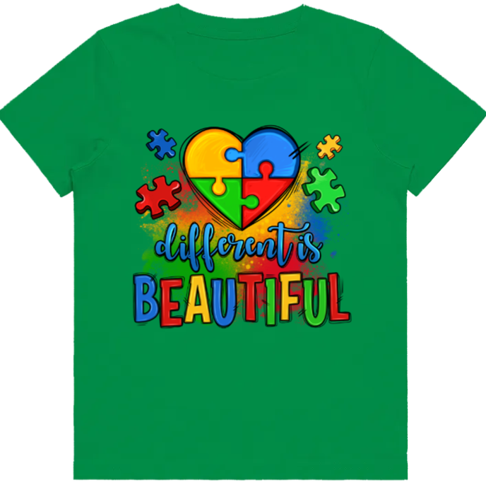 Adult unisex Tshirt - #13 Autism Heart - Different is Beautiful