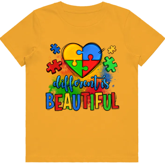Adult unisex Tshirt - #13 Autism Heart - Different is Beautiful