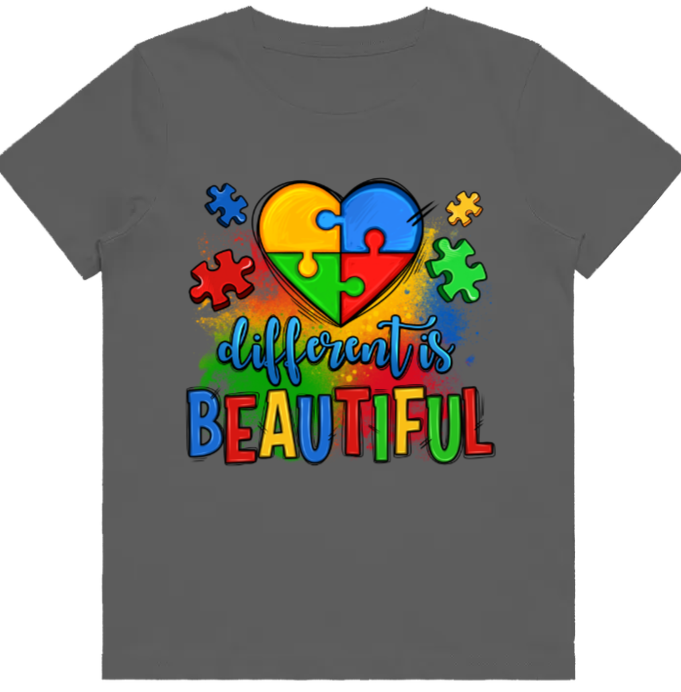 Adult unisex Tshirt - #13 Autism Heart - Different is Beautiful