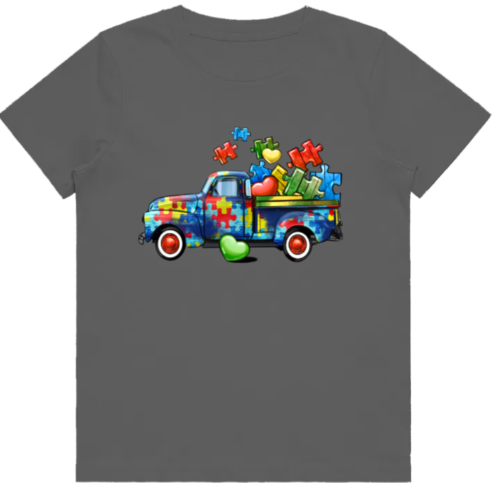 #58 Autism Truck Kids Design Tshirts