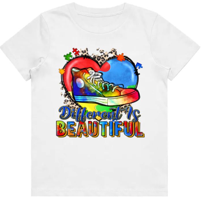 #16 Autism Shoe - Different is Beautiful Kids Design Tshirts
