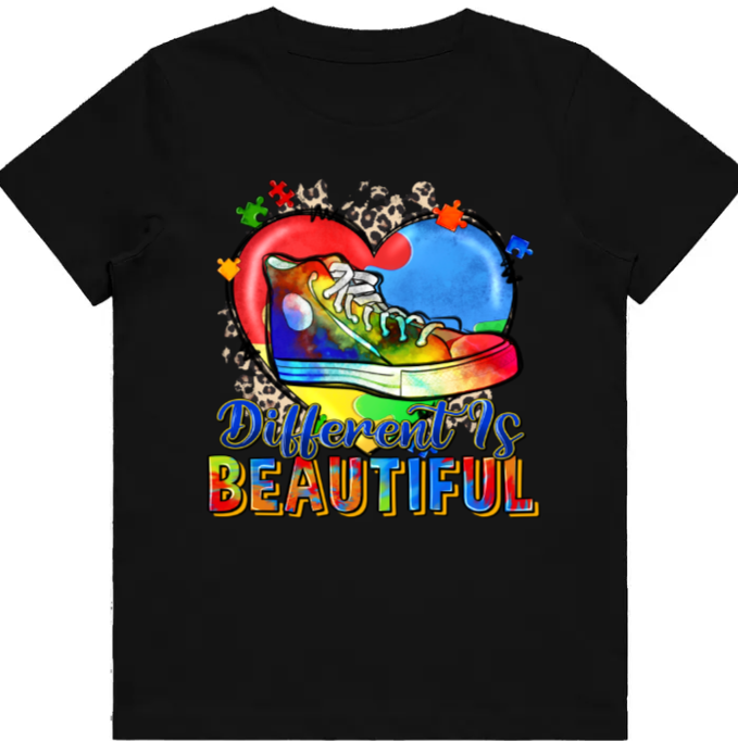 #16 Autism Shoe - Different is Beautiful Kids Design Tshirts