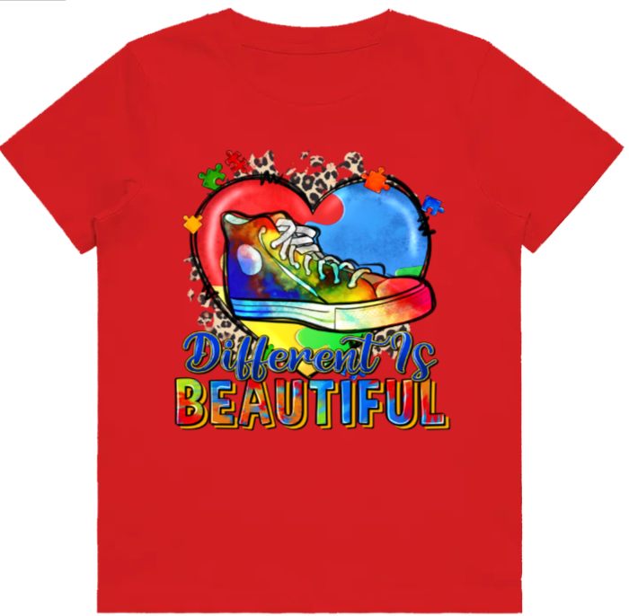 #16 Autism Shoe - Different is Beautiful Kids Design Tshirts
