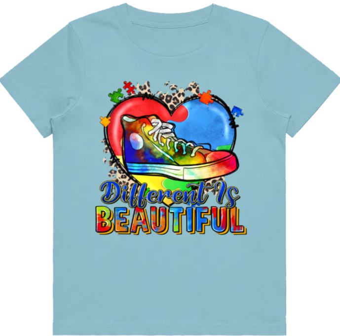 #16 Autism Shoe - Different is Beautiful Kids Design Tshirts