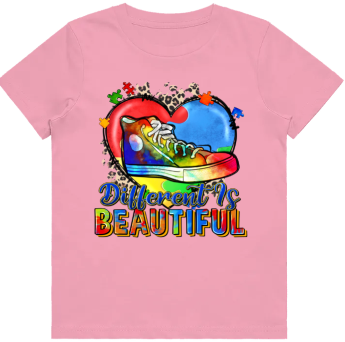 #16 Autism Shoe - Different is Beautiful Kids Design Tshirts