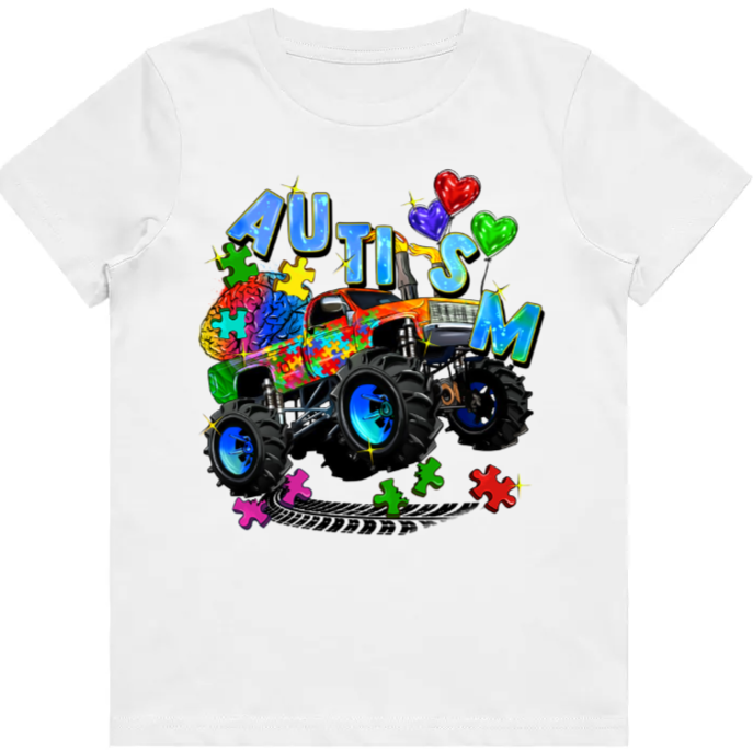 #28 Autism Monster Truck Kids Design Tshirts