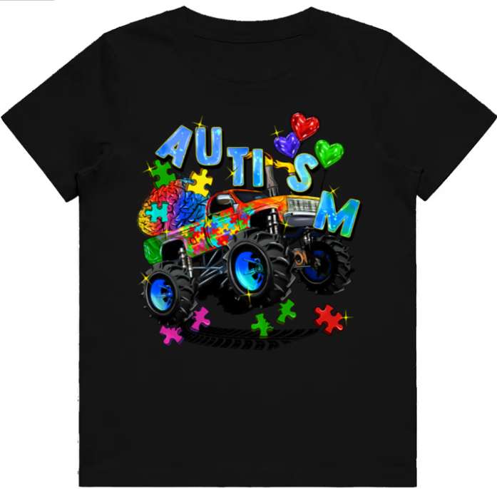 #28 Autism Monster Truck Kids Design Tshirts