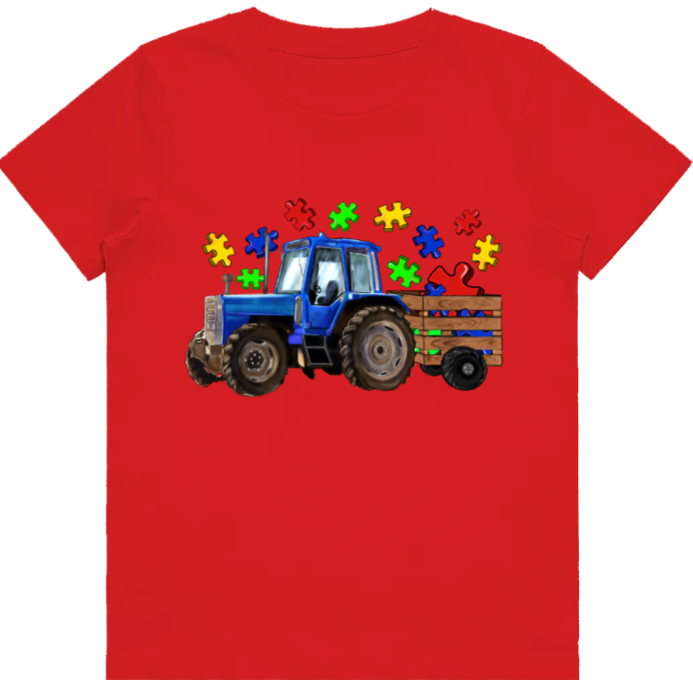 #71 Autism Tractor Kids Design Tshirts