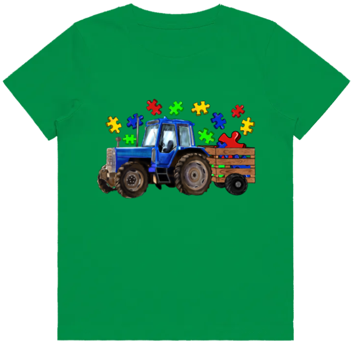 #71 Autism Tractor Kids Design Tshirts