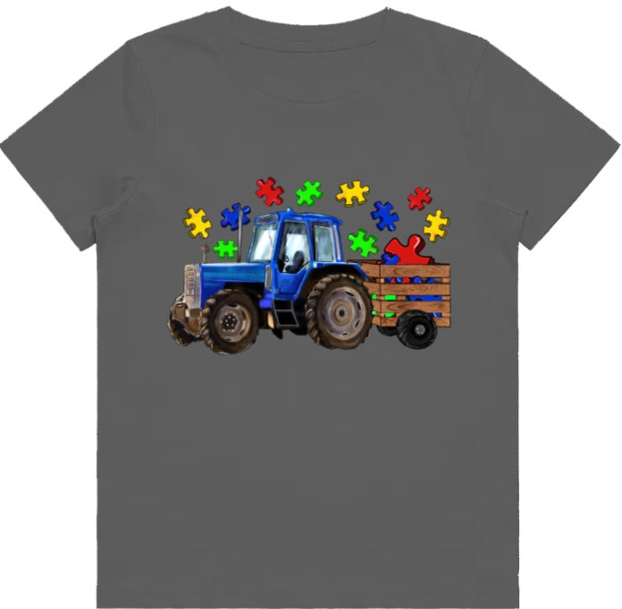#71 Autism Tractor Kids Design Tshirts