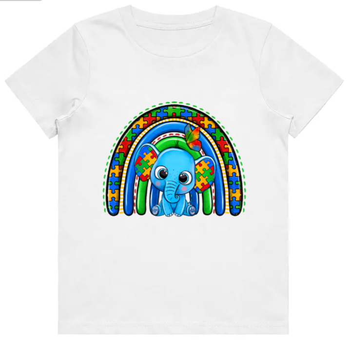 #49 Autism Rainbow Elephant Kids Design Tshirts