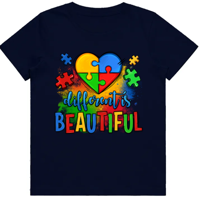 Adult unisex Tshirt - #13 Autism Heart - Different is Beautiful