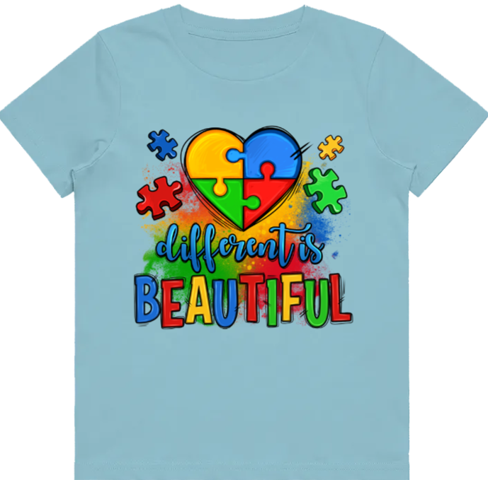 Adult unisex Tshirt - #13 Autism Heart - Different is Beautiful