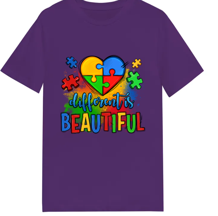 Adult unisex Tshirt - #13 Autism Heart - Different is Beautiful