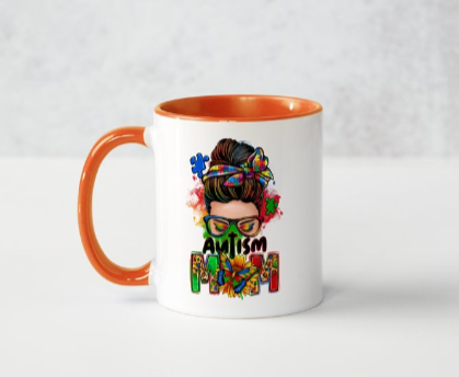 Autism Mom - White 30z Ceramic Printed mugs
