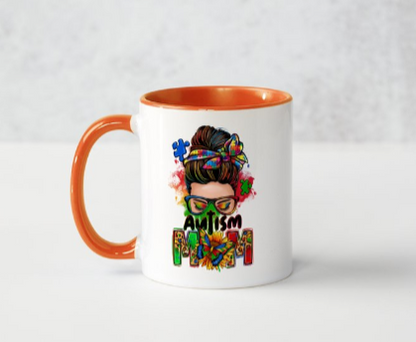 Autism Mom - White 30z Ceramic Printed mugs